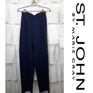 St. John Collection Navy Blue Pleated Front Pants Santana Knit Size 4